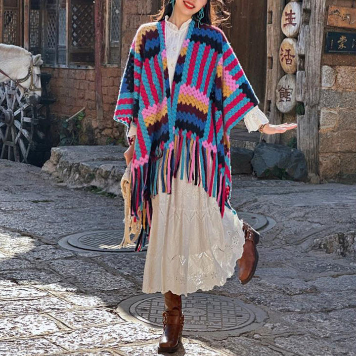 Tibetischer Schal mit Buddha Stonesn, Bonbonfarben, geflochtenes Muster, Winter, gemütlich, für Reisen, gestrickt, mit Quasten - image 7