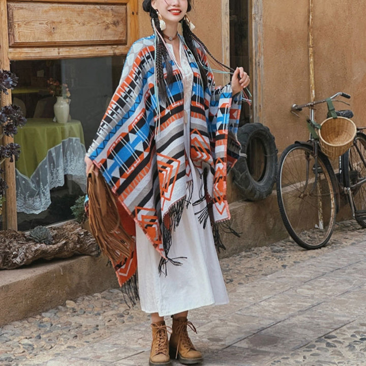 Tibetischer Schal mit Buddha Stonesn, gestreift, geometrisches Muster, für den Winter, gemütlich, für Reisen, mit Quasten - image 2