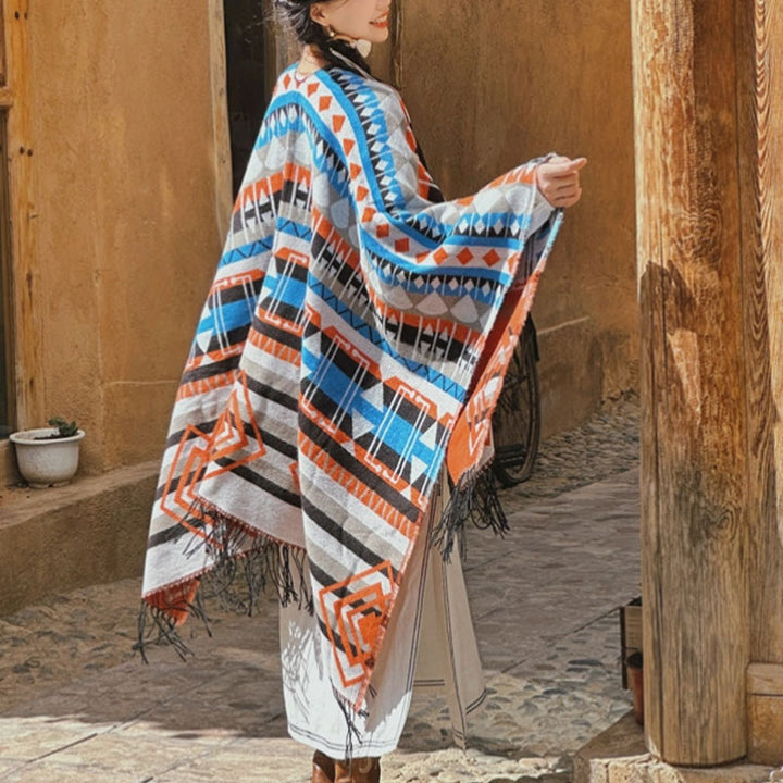 Tibetischer Schal mit Buddha Stonesn, gestreift, geometrisches Muster, für den Winter, gemütlich, für Reisen, mit Quasten - image 3