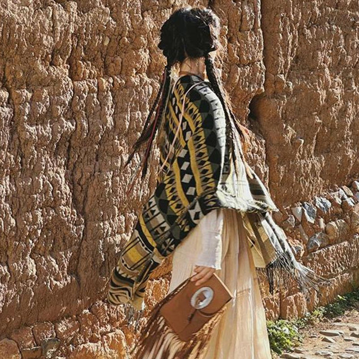 Tibetischer Schal mit Buddha Stonesn, gestreift, geometrisches Muster, für den Winter, gemütlich, für Reisen, mit Quasten - image 9