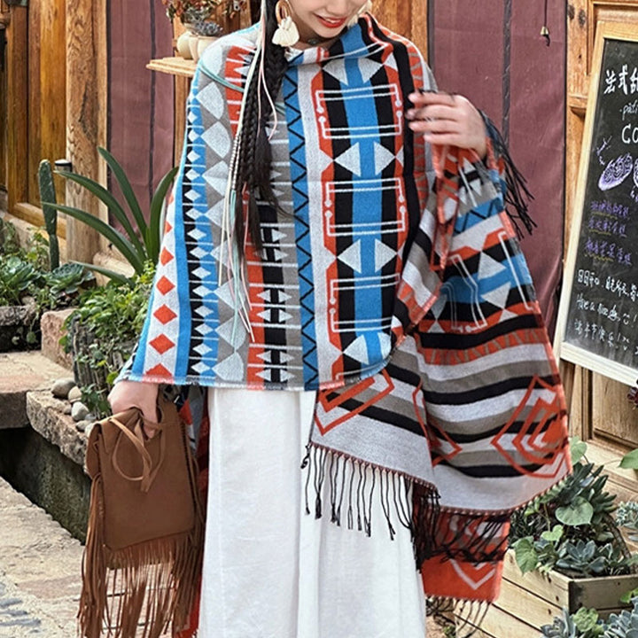 Tibetischer Schal mit Buddha Stonesn, gestreift, geometrisches Muster, für den Winter, gemütlich, für Reisen, mit Quasten - image 4