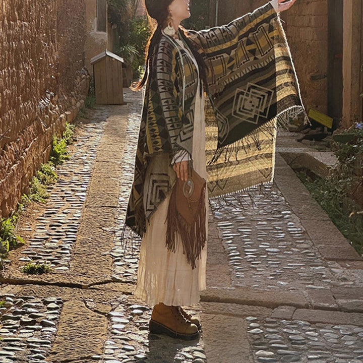 Tibetischer Schal mit Buddha Stonesn, gestreift, geometrisches Muster, für den Winter, gemütlich, für Reisen, mit Quasten - image 11