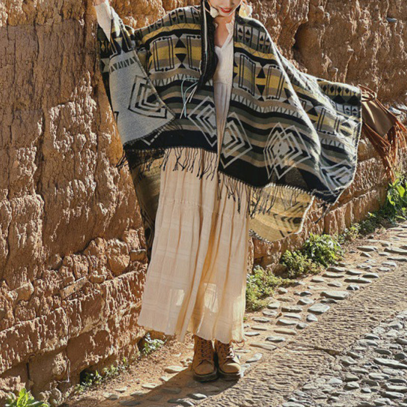 Tibetischer Schal mit Buddha Stonesn, gestreift, geometrisches Muster, für den Winter, gemütlich, für Reisen, mit Quasten - image 7