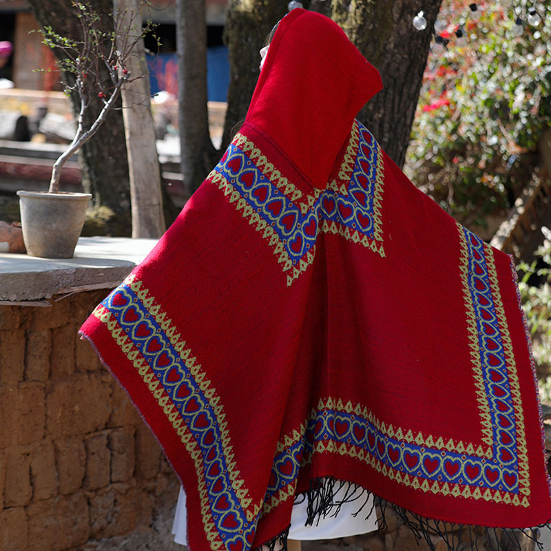 Tibetischer Schal mit Buddha Stonesn, rot, Liebesherz, Quaste, Kapuzenumhang, Winter, gemütlicher Reiseschal - image 6