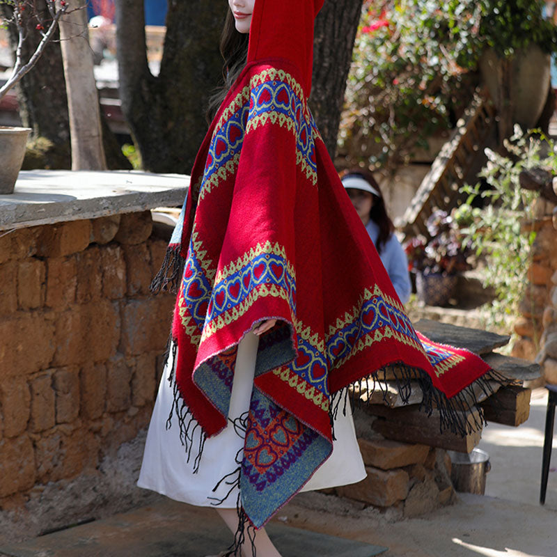 Tibetischer Schal mit Buddha Stonesn, rot, Liebesherz, Quaste, Kapuzenumhang, Winter, gemütlicher Reiseschal - image 11
