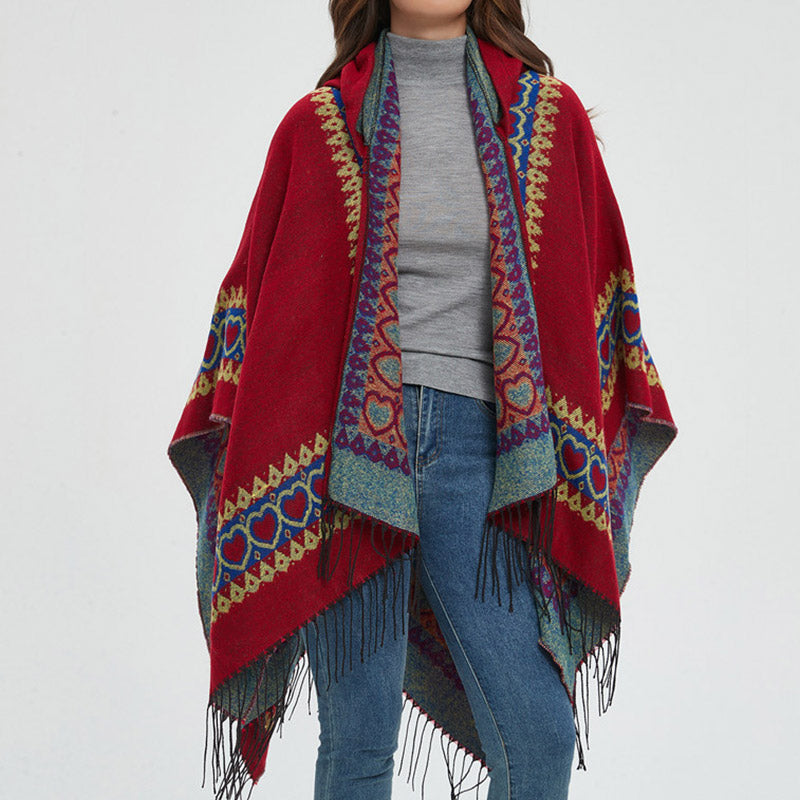 Tibetischer Schal mit Buddha Stonesn, rot, Liebesherz, Quaste, Kapuzenumhang, Winter, gemütlicher Reiseschal - image 16