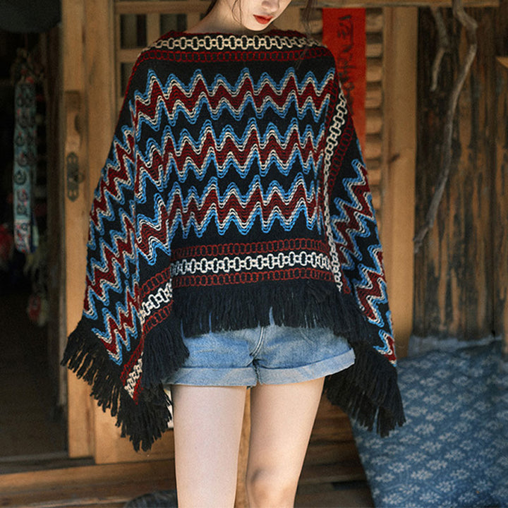 Tibetischer Schal mit Buddha Stonesn, gestreift, gestrickt, mit Quasten, Pullover, Winter, gemütlich, Reiseschal, Wickeltuch - image 2