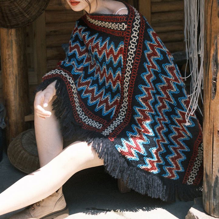 Tibetischer Schal mit Buddha Stonesn, gestreift, gestrickt, mit Quasten, Pullover, Winter, gemütlich, Reiseschal, Wickeltuch - image 7