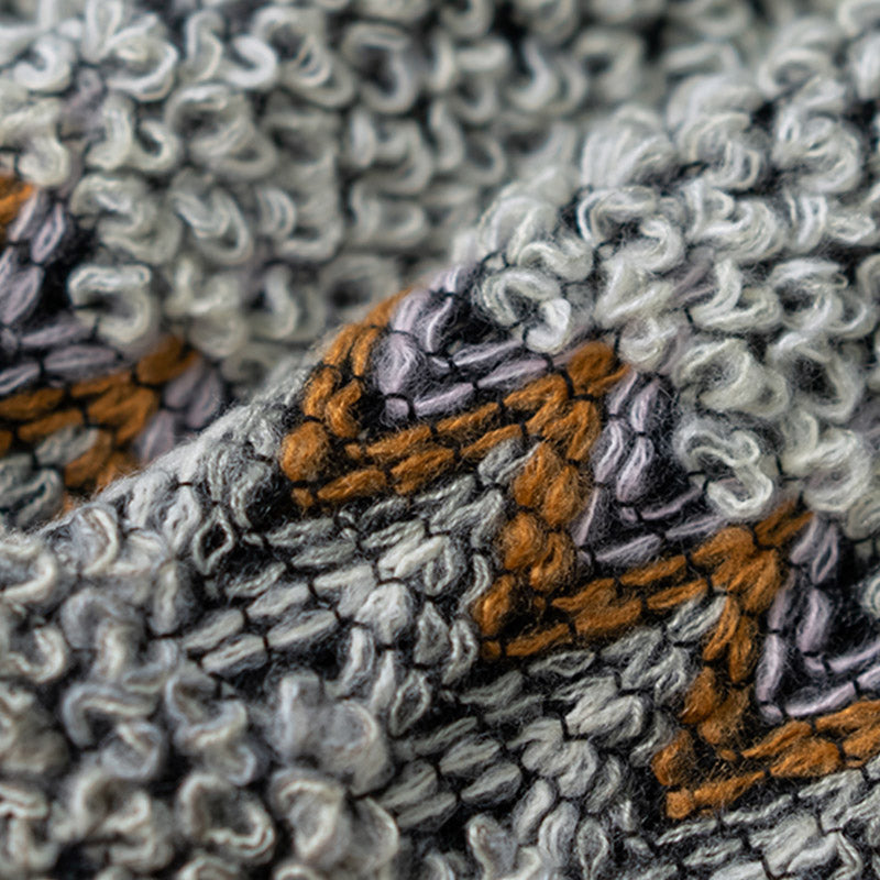 Tibetischer Schal mit Buddha Stonesn, grau-braun gestreift, gestrickte Quasten, gemütlicher Winter-Reiseschal - image 11