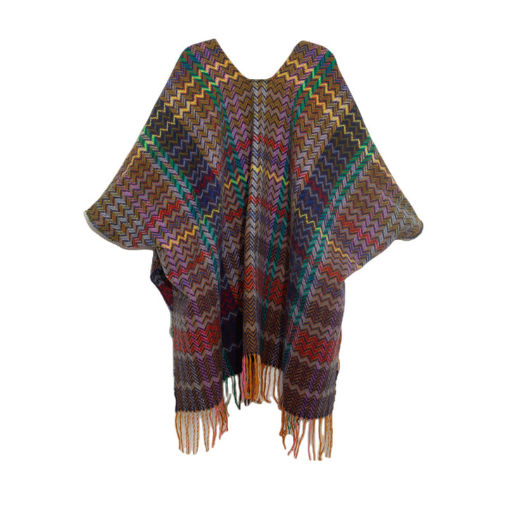 Tibetischer Schal mit Buddha Stonesn, bunte Wellenlinie, Quasten, gemütlicher Winter-Reiseschal - image 4