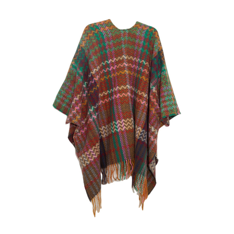 Tibetischer Schal mit Buddha Stonesn, bunte Wellenlinie, Quasten, gemütlicher Winter-Reiseschal - image 12