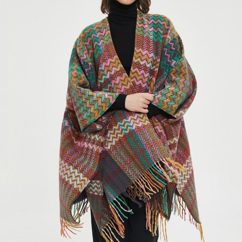 Tibetischer Schal mit Buddha Stonesn, bunte Wellenlinie, Quasten, gemütlicher Winter-Reiseschal - image 7