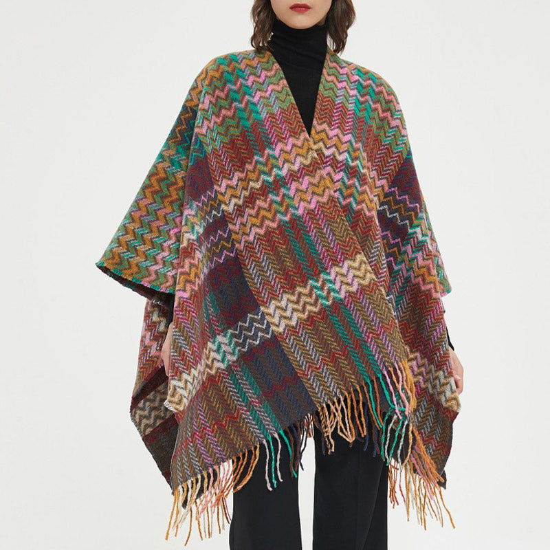 Tibetischer Schal mit Buddha Stonesn, bunte Wellenlinie, Quasten, gemütlicher Winter-Reiseschal - image 13