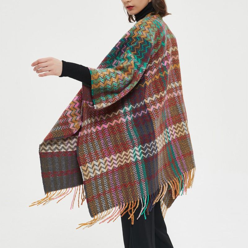 Tibetischer Schal mit Buddha Stonesn, bunte Wellenlinie, Quasten, gemütlicher Winter-Reiseschal - image 15