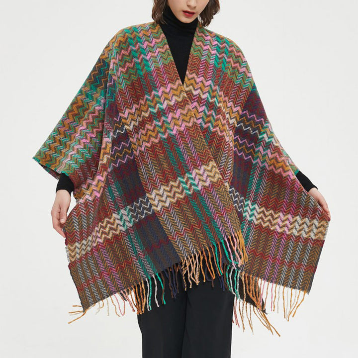 Tibetischer Schal mit Buddha Stonesn, bunte Wellenlinie, Quasten, gemütlicher Winter-Reiseschal - image 6