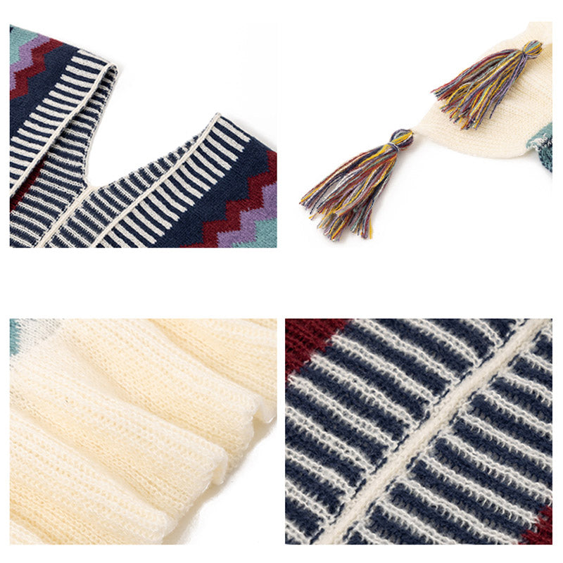 Tibetischer Schal mit Buddha Stonesn, bunt gestreift, Wellenlinie, Quasten, gemütlicher Winter-Reiseschal - image 10