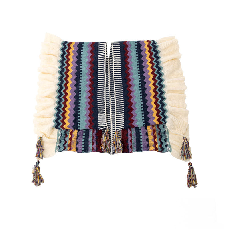 Tibetischer Schal mit Buddha Stonesn, bunt gestreift, Wellenlinie, Quasten, gemütlicher Winter-Reiseschal - image 9