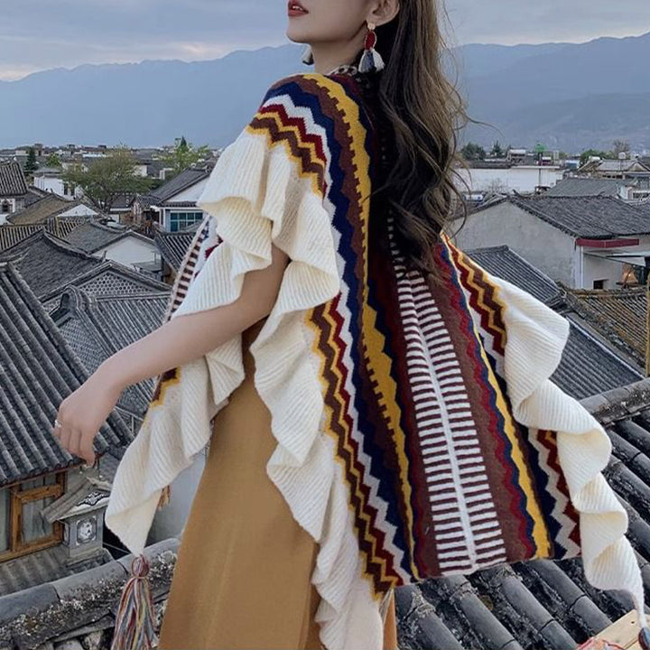 Tibetischer Schal mit Buddha Stonesn, bunt gestreift, Wellenlinie, Quasten, gemütlicher Winter-Reiseschal - image 16