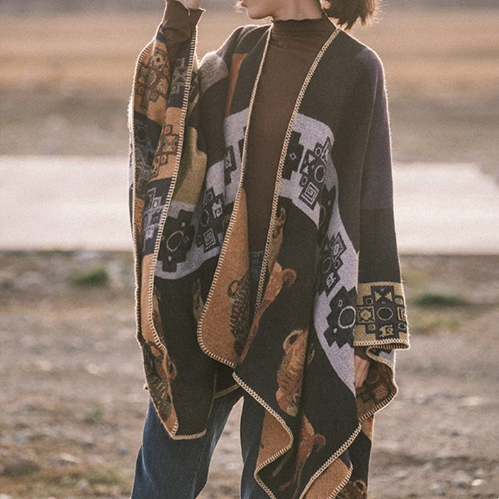 Buddha Stones Tibetischer Schal Hirsch Vase Geometrische Formen Winter Gemütlicher Reiseschal Wickel - Schwarz Gelb 130*150cm - image 0