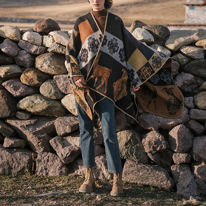 Buddha Stones Tibetischer Schal Hirsch Vase Geometrische Formen Winter Gemütlicher Reiseschal Wickel - image 4