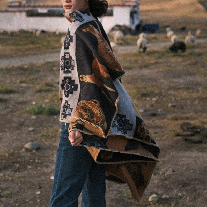 Buddha Stones Tibetischer Schal Hirsch Vase Geometrische Formen Winter Gemütlicher Reiseschal Wickel - image 2