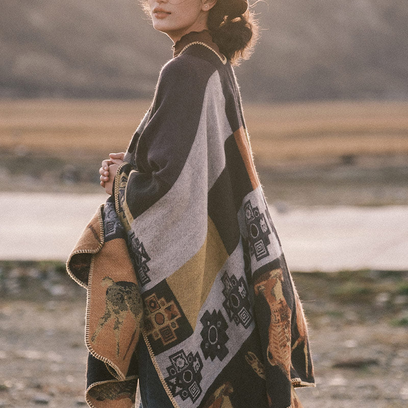 Buddha Stones Tibetischer Schal Hirsch Vase Geometrische Formen Winter Gemütlicher Reiseschal Wickel - image 11