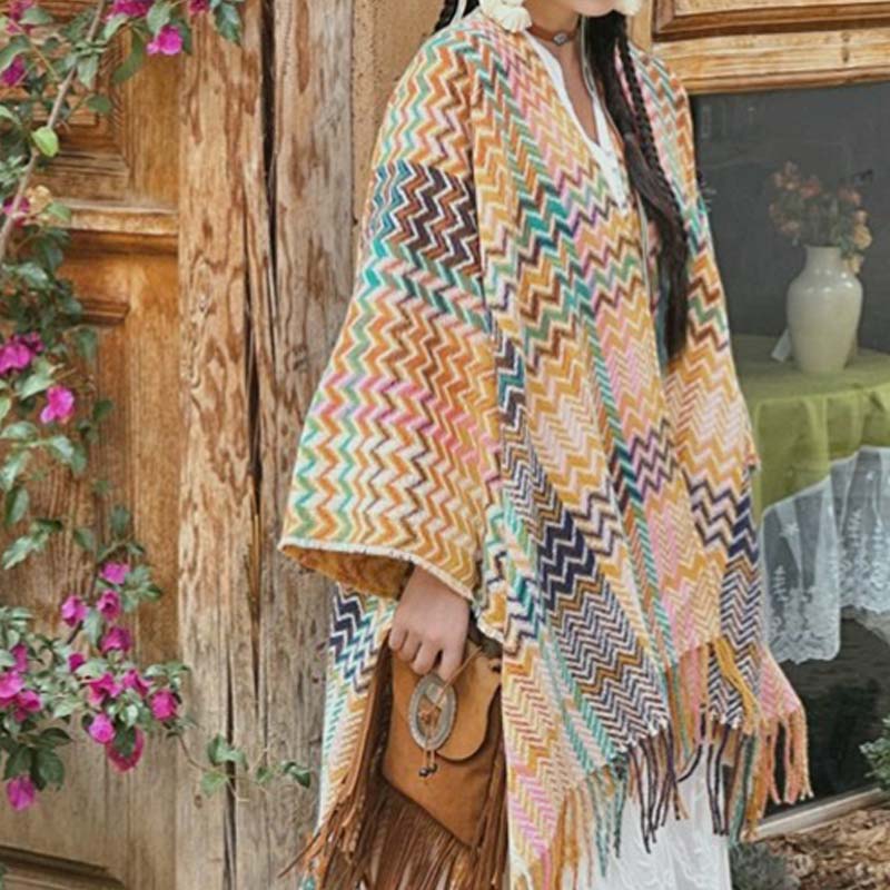 Tibetischer Schal mit Buddha Stonesn, bunt, gewellt, gestreift, Quasten, Winter, gemütlicher Reiseschal - image 7