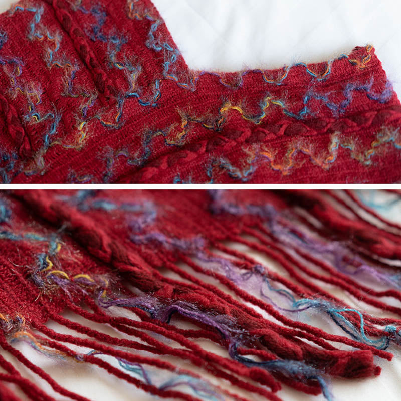 Buddha Stones Tibetischer bunt gestreifter Schal mit Quasten, Pullover für den Winter, gemütlicher Reiseschal - image 14