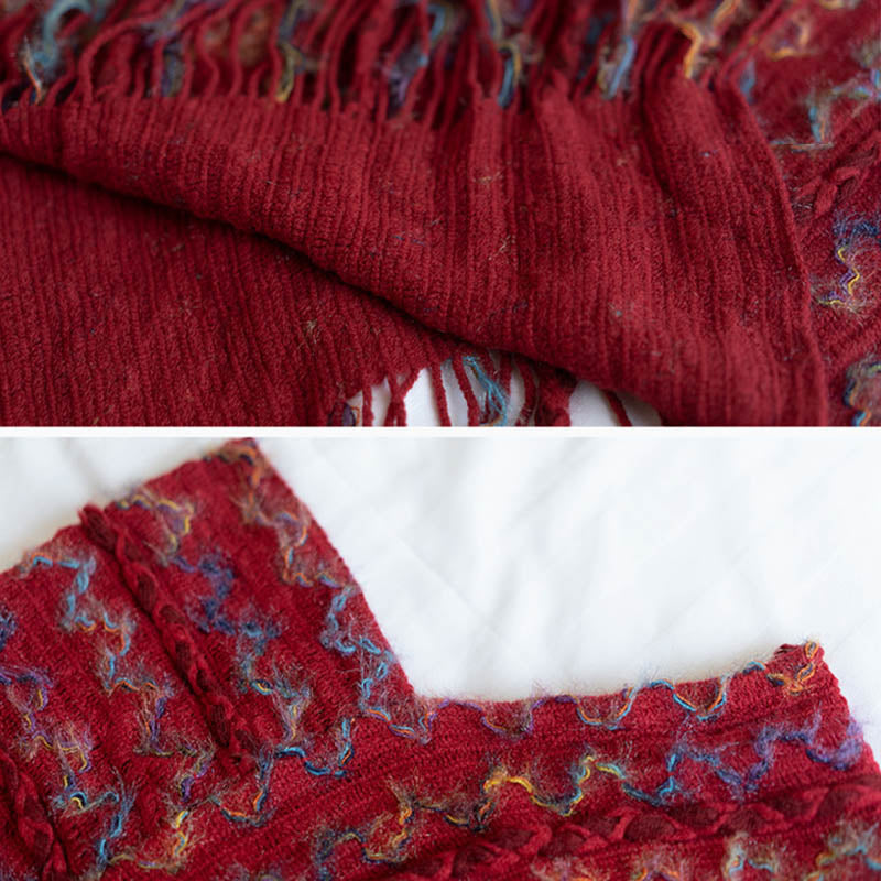 Buddha Stones Tibetischer bunt gestreifter Schal mit Quasten, Pullover für den Winter, gemütlicher Reiseschal - image 13