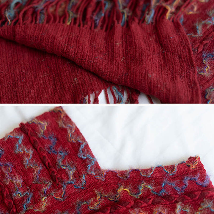 Buddha Stones Tibetischer bunt gestreifter Schal mit Quasten, Pullover für den Winter, gemütlicher Reiseschal - image 13