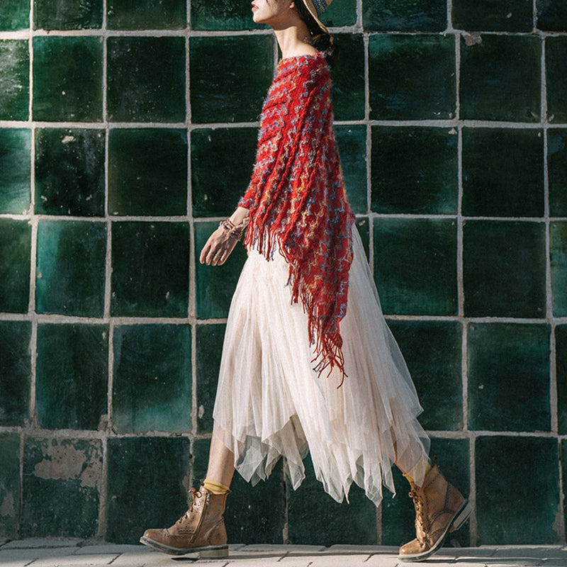 Buddha Stones Tibetischer bunt gestreifter Schal mit Quasten, Pullover für den Winter, gemütlicher Reiseschal - image 4