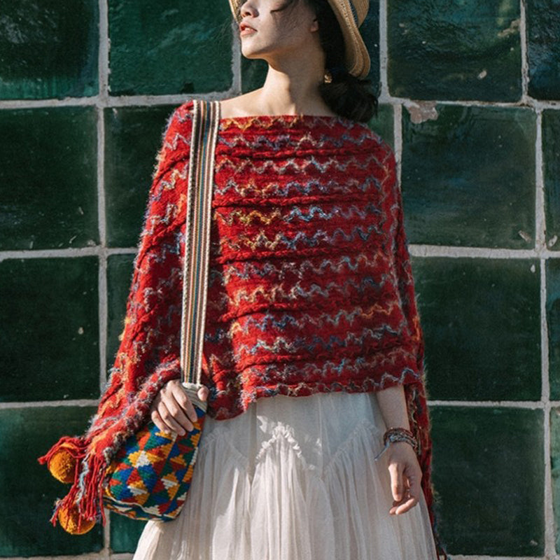 Buddha Stones Tibetischer bunt gestreifter Schal mit Quasten, Pullover für den Winter, gemütlicher Reiseschal - image 2