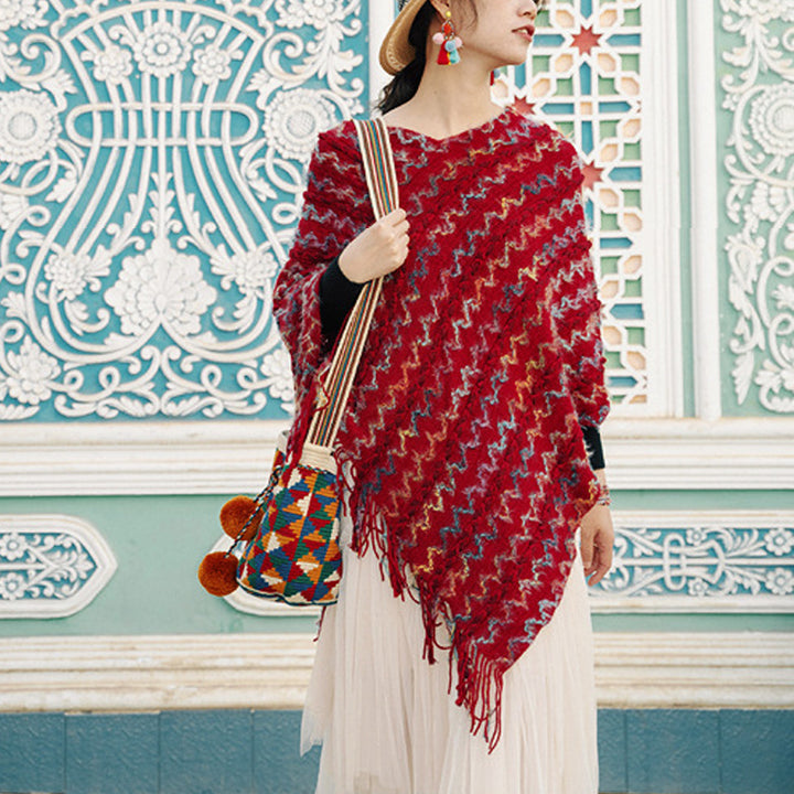 Buddha Stones Tibetischer bunt gestreifter Schal mit Quasten, Pullover für den Winter, gemütlicher Reiseschal - image 3