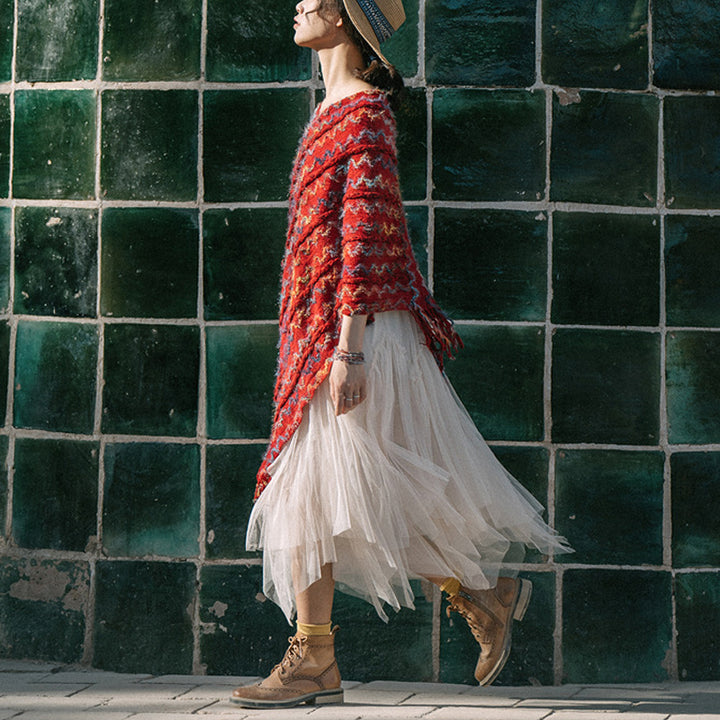 Buddha Stones Tibetischer bunt gestreifter Schal mit Quasten, Pullover für den Winter, gemütlicher Reiseschal - image 9