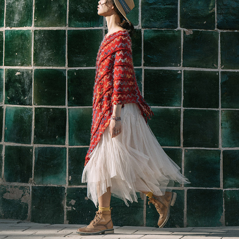 Buddha Stones Tibetischer bunt gestreifter Schal mit Quasten, Pullover für den Winter, gemütlicher Reiseschal - image 9