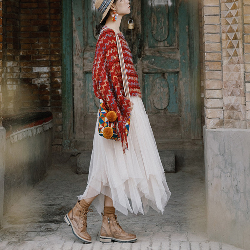 Buddha Stones Tibetischer bunt gestreifter Schal mit Quasten, Pullover für den Winter, gemütlicher Reiseschal - image 7