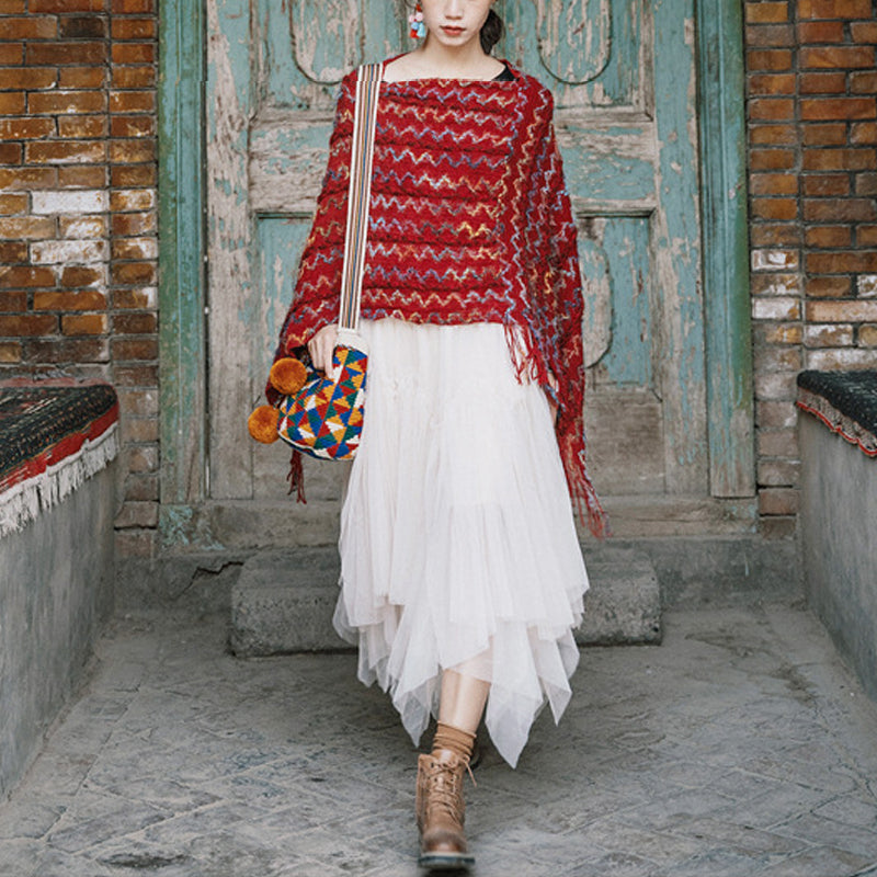 Buddha Stones Tibetischer bunt gestreifter Schal mit Quasten, Pullover für den Winter, gemütlicher Reiseschal - image 6