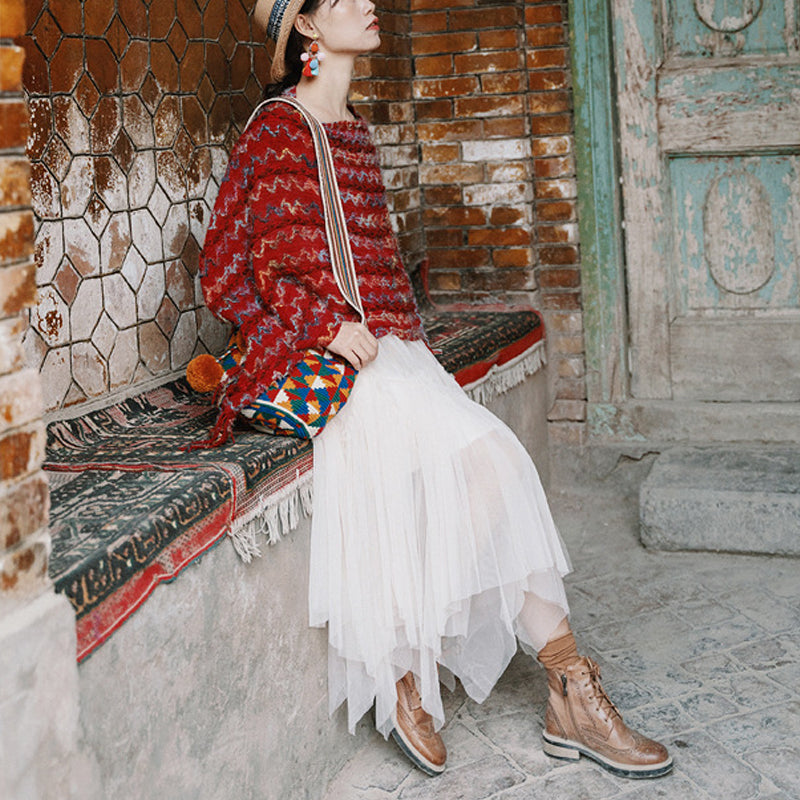 Buddha Stones Tibetischer bunt gestreifter Schal mit Quasten, Pullover für den Winter, gemütlicher Reiseschal - image 10