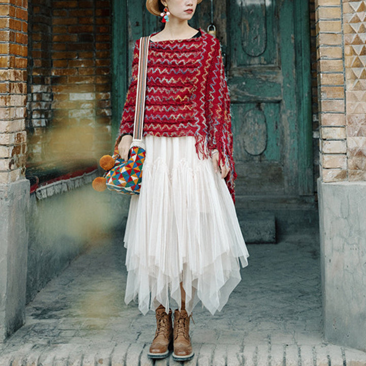 Buddha Stones Tibetischer bunt gestreifter Schal mit Quasten, Pullover für den Winter, gemütlicher Reiseschal - image 11