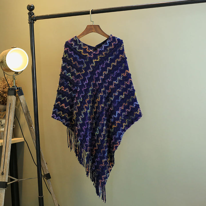 Buddha Stones Tibetischer bunt gestreifter Schal mit Quasten, Pullover für den Winter, gemütlicher Reiseschal - Blau 85 x 75 cm - image 21