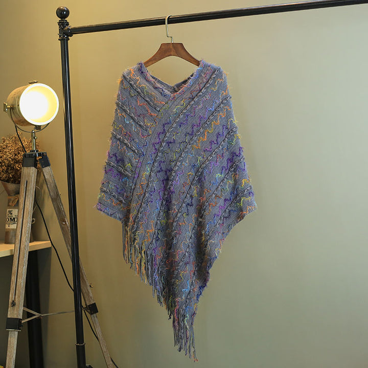 Buddha Stones Tibetischer bunt gestreifter Schal mit Quasten, Pullover für den Winter, gemütlicher Reiseschal - Grau, 85 x 75 cm - image 36