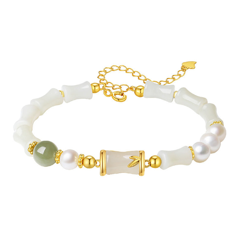 Buddha Stones 925 Sterling Silber natürliche Hetian Weiß Jade Bambus Glück Segen Armband - image 12