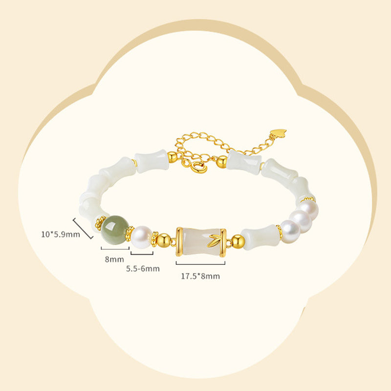 Buddha Stones 925 Sterling Silber natürliche Hetian Weiß Jade Bambus Glück Segen Armband - image 11