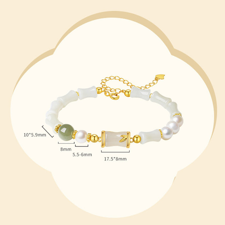 Buddha Stones 925 Sterling Silber natürliche Hetian Weiß Jade Bambus Glück Segen Armband - image 11