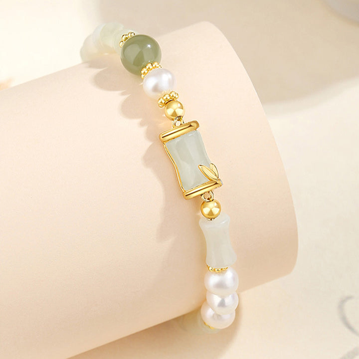 Buddha Stones 925 Sterling Silber natürliche Hetian Weiß Jade Bambus Glück Segen Armband - image 2