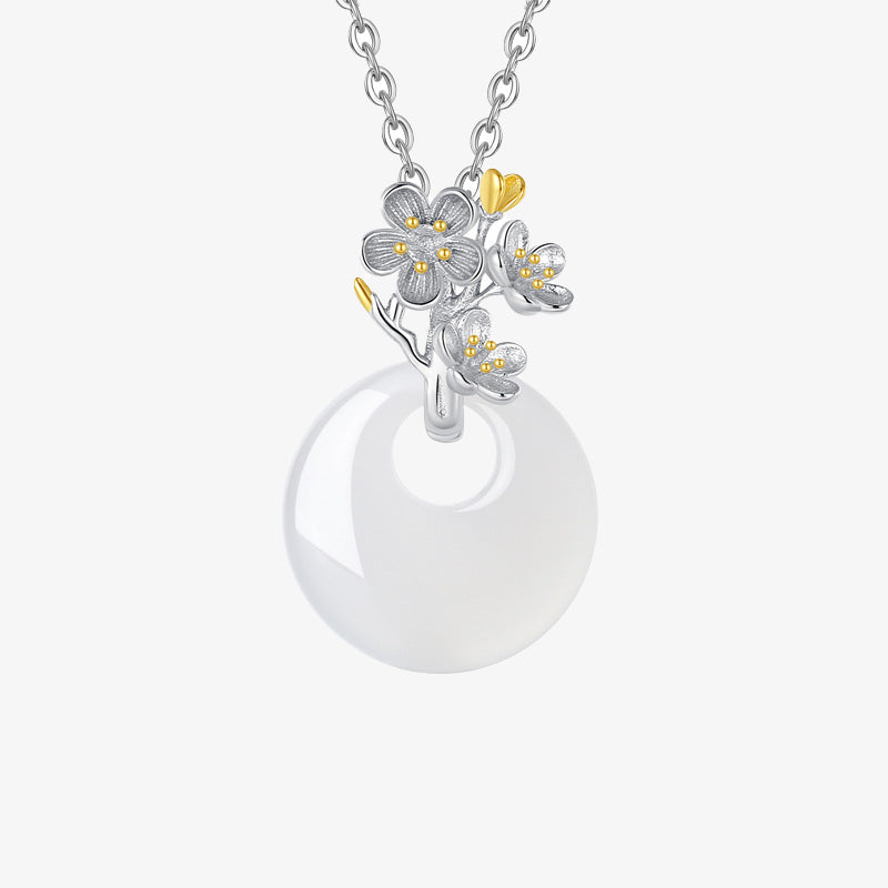 Buddha Stones 925 Sterling Silber Runder Chalcedon Zwölf Monate Blumenharmonie Halskettenanhänger - Aprikosenblüte - image 3