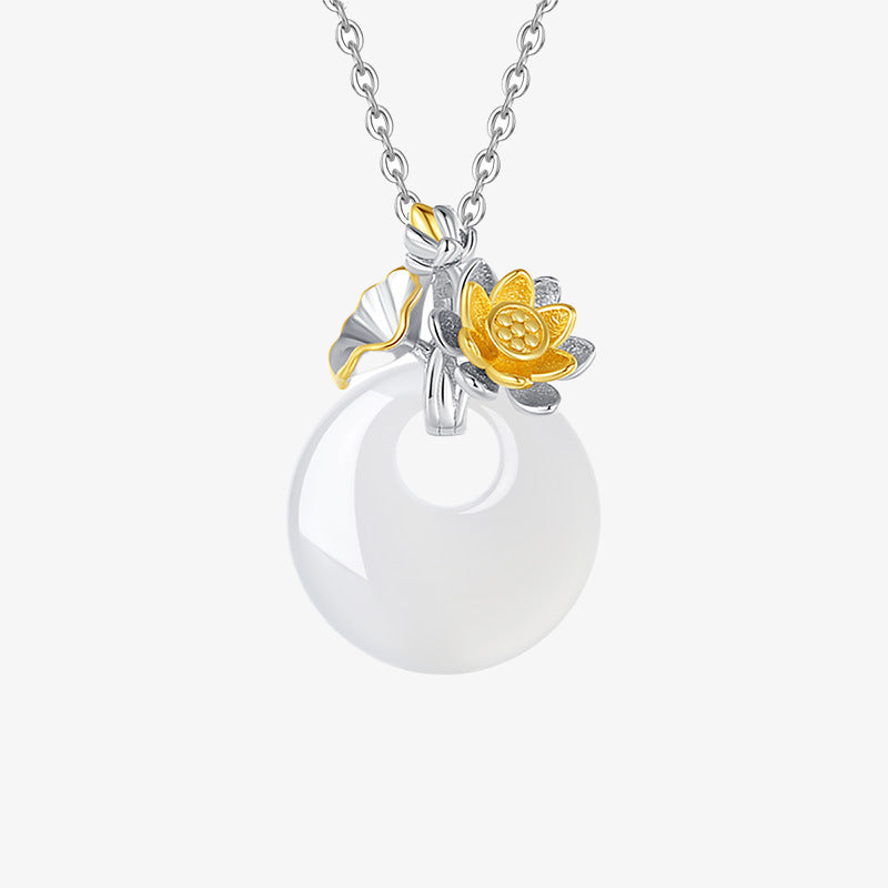 Buddha Stones 925 Sterling Silber Runder Chalcedon Zwölf Monate Blumenharmonie Halskettenanhänger - Lotus - image 13