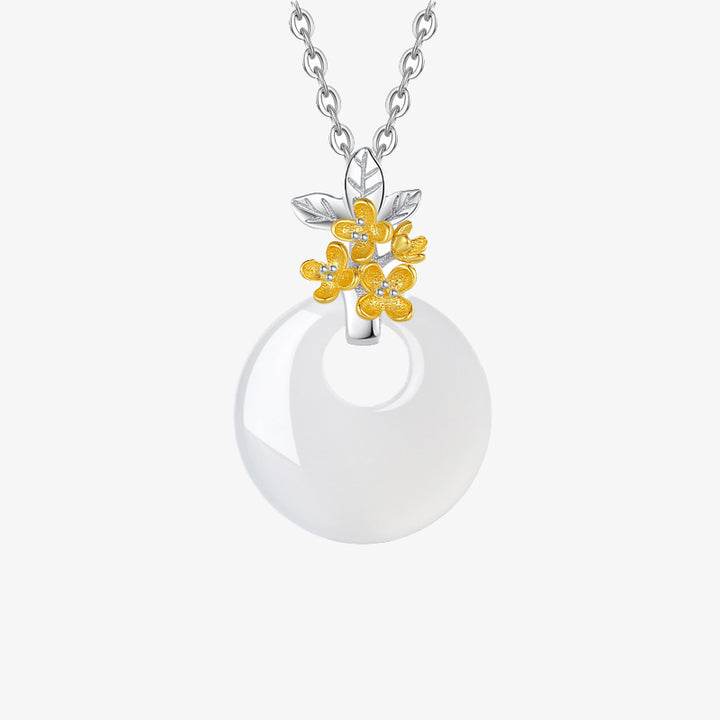 Buddha Stones 925 Sterling Silber Runder Chalcedon Zwölf Monate Blumenharmonie Halskettenanhänger - Osmanthus - image 17
