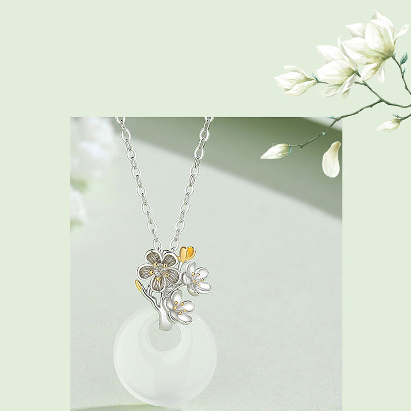 Buddha Stones 925 Sterling Silber Runder Chalcedon Zwölf Monate Blumenharmonie Halskettenanhänger - image 4