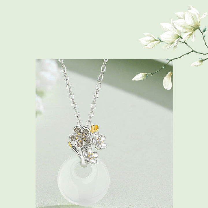 Buddha Stones 925 Sterling Silber Runder Chalcedon Zwölf Monate Blumenharmonie Halskettenanhänger - image 4